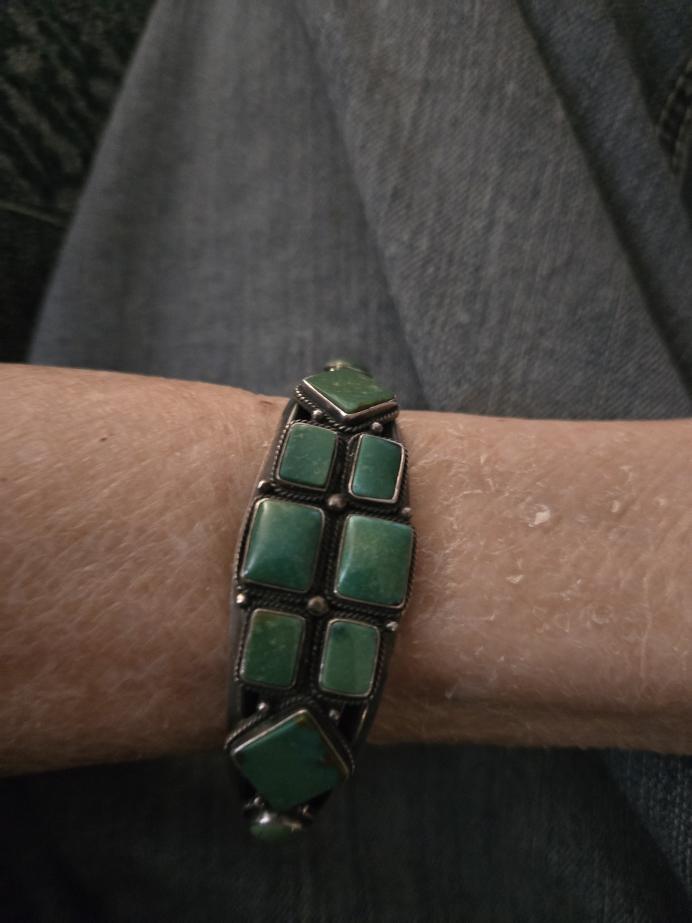 Green Stone Silver-Tone Statement Bracelet - Women Jewelry
